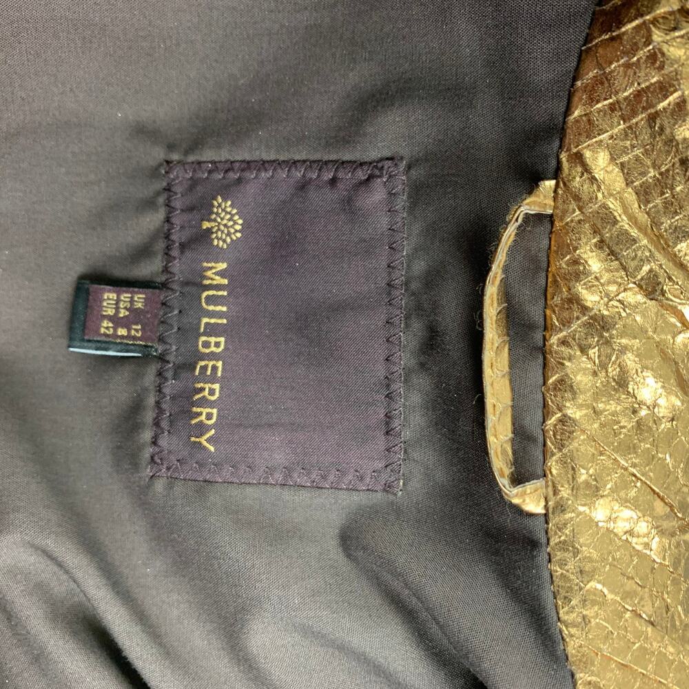 MULBERRY Size 8 Gold Leather Metallic Buttoned Jacket - Picture 6 of 6